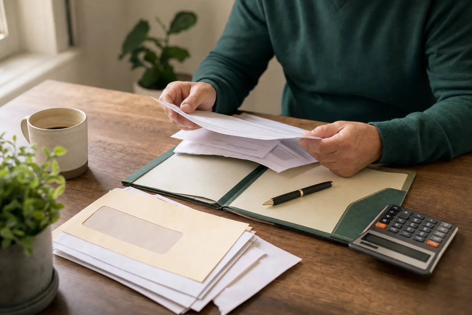 Professional tax professional reviewing documents in a modern office