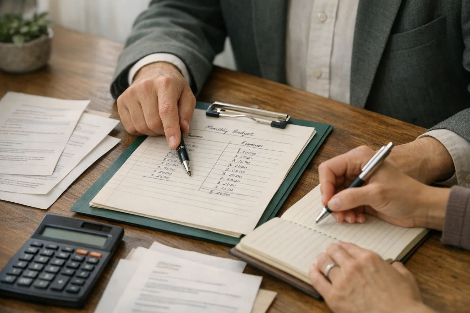 Pen marking a debt reduction plan on paper with financial charts in background